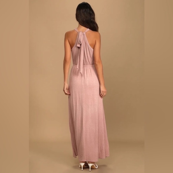 Lulus NWT Sunny Day Perfection Dusty Pink Tie-Back Maxi Dress - Picture 2 of 8